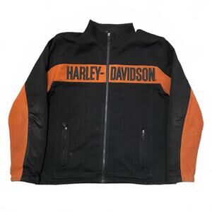 Harley-Davidson Fleece Black Orange Full Zip Embroidered Men's Sz L